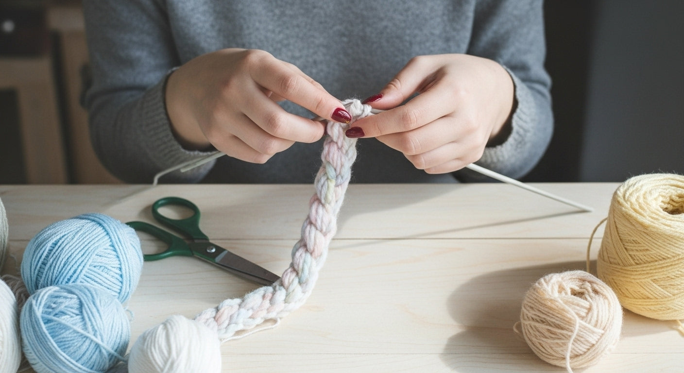 Fiori e lettere decorative realizzati con la tecnica del tricotin, poggiati su una superficie chiara. Creazioni artigianali fatte a mano in Italia da Made By Hand.