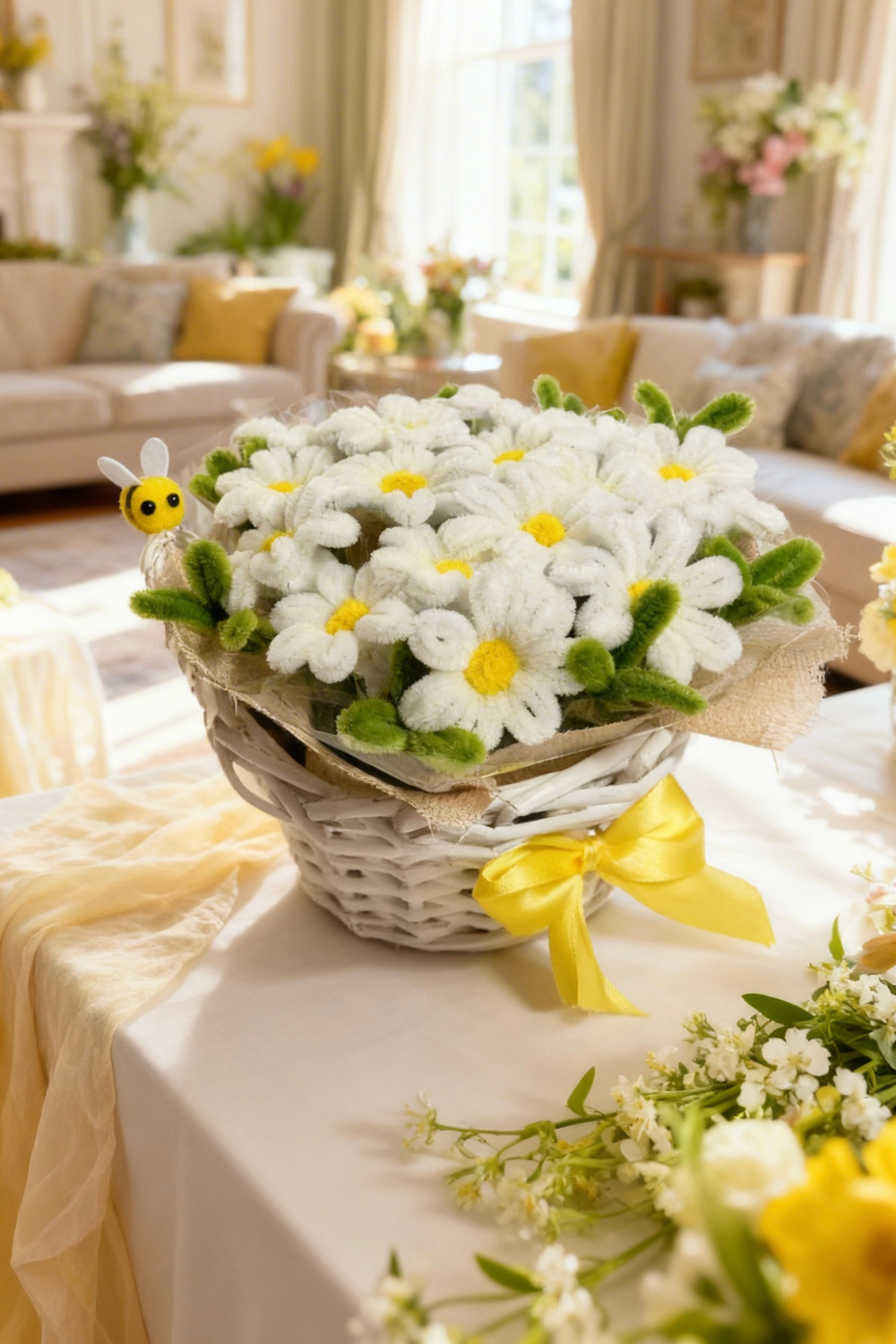 Cestino Margherite in scovolini | Fatto a mano